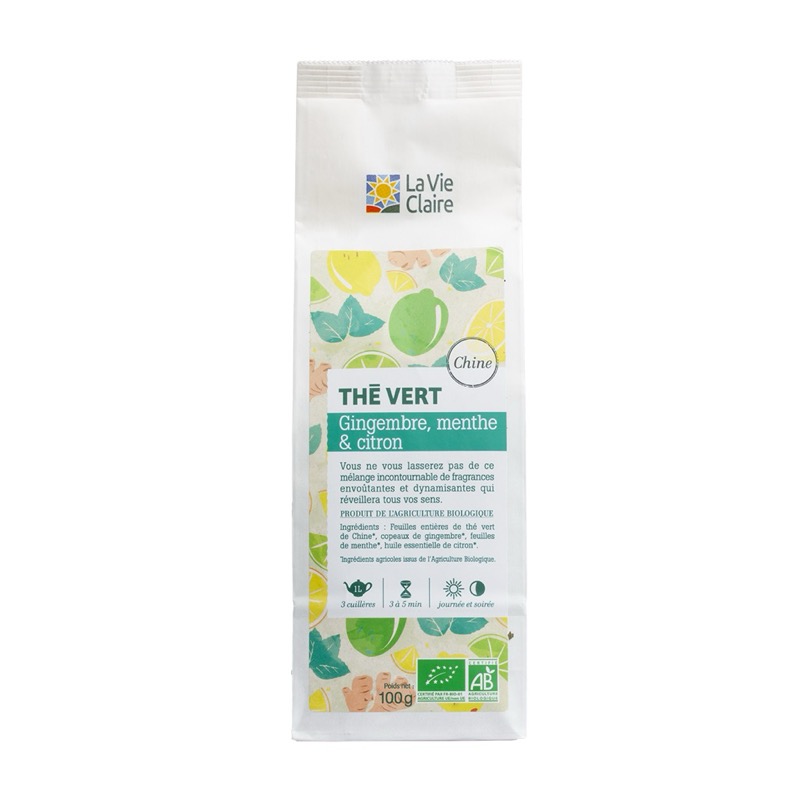 Thé vert gingembre/menthe/citron 100g - La Vie Claire
