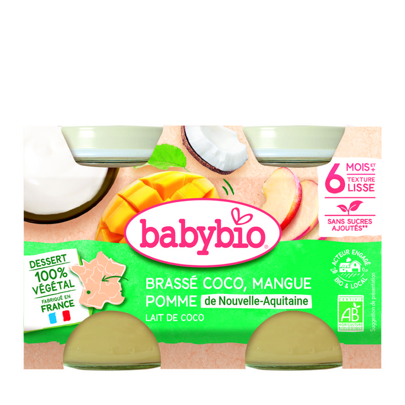 Babybio Coco-Mango Puree Jar, 2 x 130 g - For Babies 6 Months and UpMONTHS