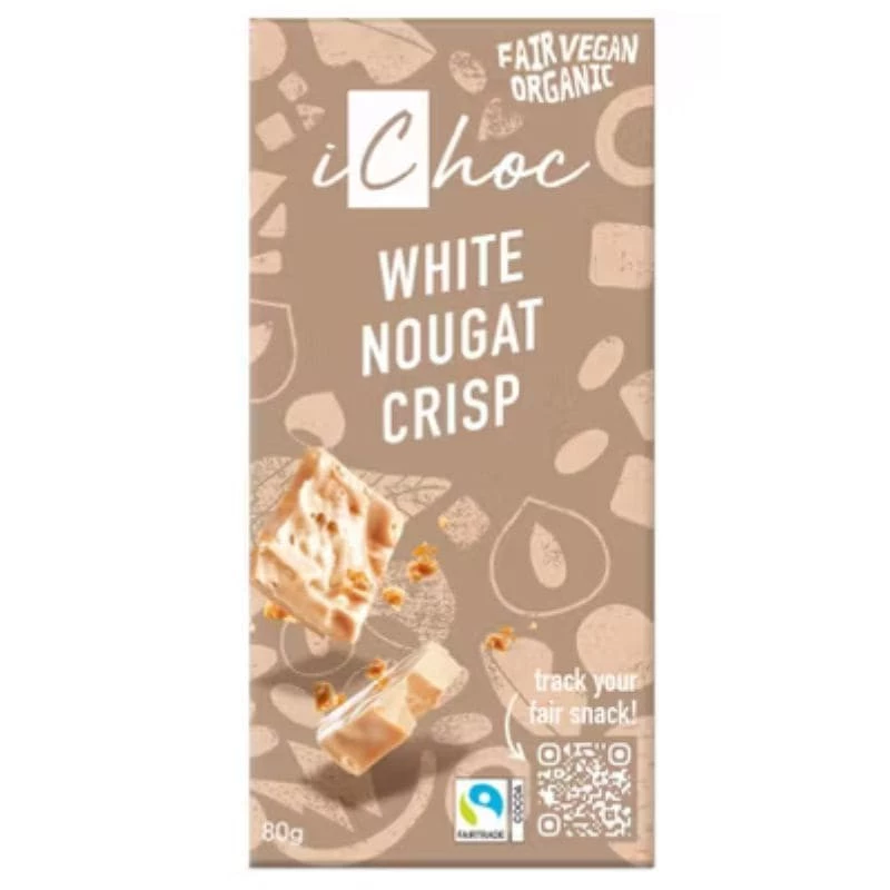 Tablette de nougat blanc croustillant 80g végan - iChoc